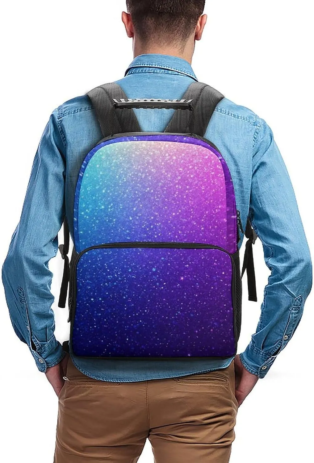 Supdreamc Beautiful Blue Purple Bling Glitter Sparkles Pattern Rucksacks Lightweight Multipurpose Anti-Theft Shoulder Bag Big Capacity Traveling & Camping Backpack With Side Pockets