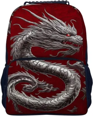 Supdreamc Chinese Dragon Art Red Daypack Backpack Polyester Multipurpose Anti-Theft Shoulder Bag Big Capacity Gym Outdoor Hiking Backpack With Smooth Zippers