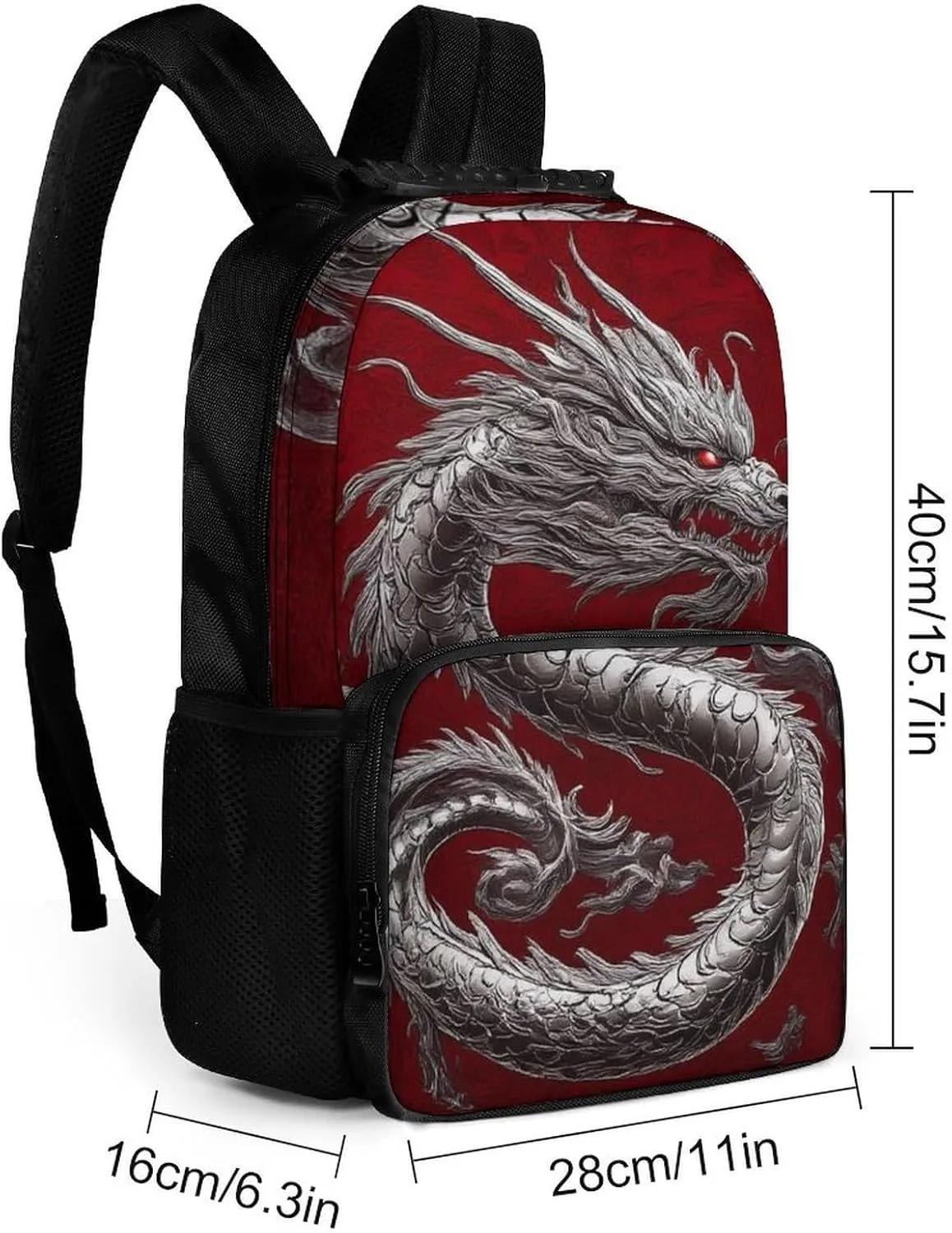 Supdreamc Chinese Dragon Art Red Daypack Backpack Polyester Multipurpose Anti-Theft Shoulder Bag Big Capacity Gym Outdoor Hiking Backpack With Smooth Zippers