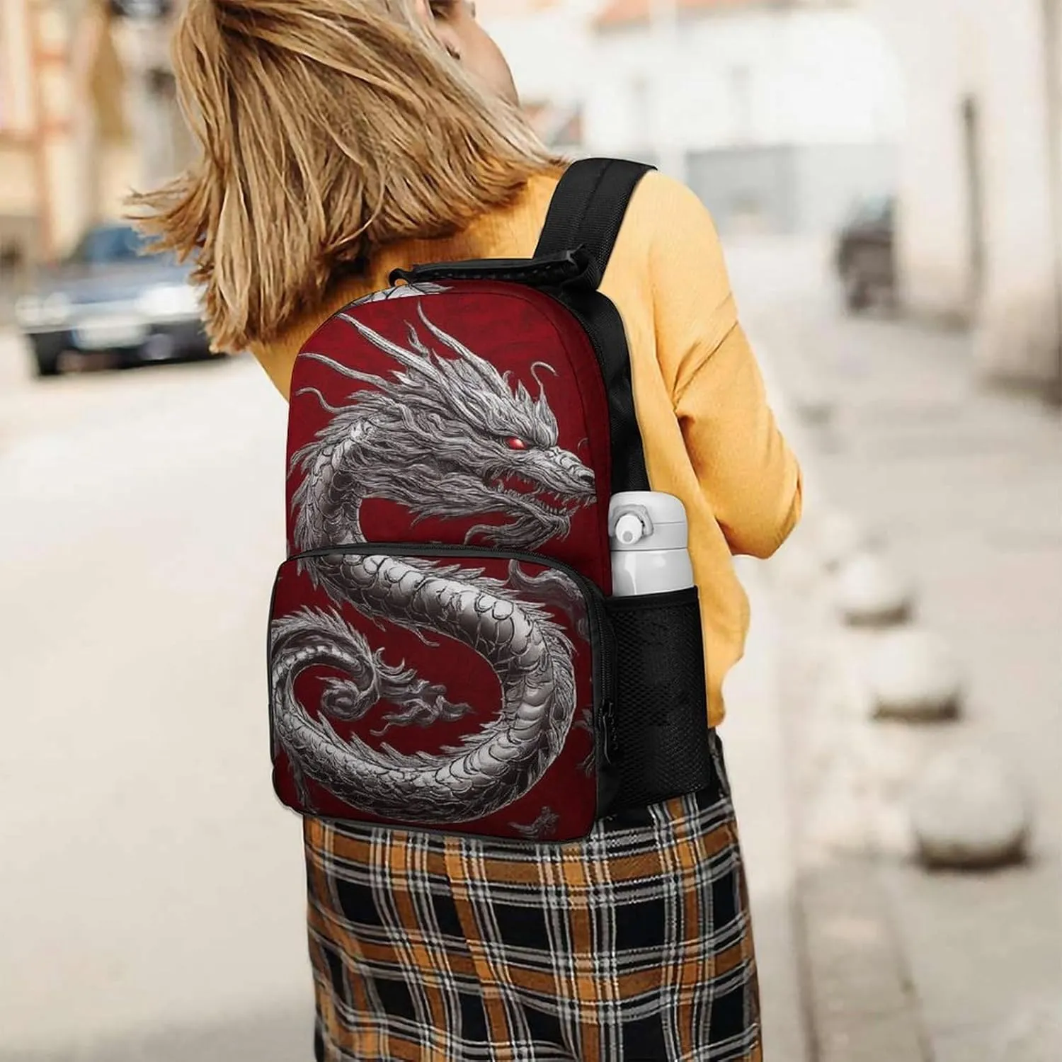 Supdreamc Chinese Dragon Art Red Daypack Backpack Polyester Multipurpose Anti-Theft Shoulder Bag Big Capacity Gym Outdoor Hiking Backpack With Smooth Zippers