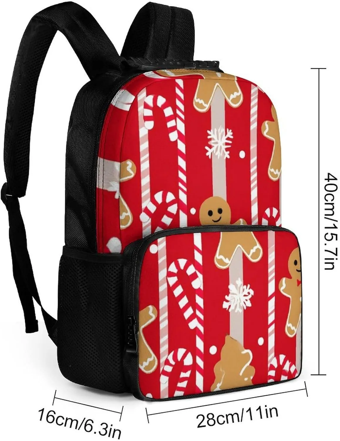 Supdreamc Christmas Red Gingerbread Cookies Candy Canes Backpack Polyester Anti-Theft Multipurpose Bookbag Large Capacity Laptop Book Bag Rucksack With Side Pockets