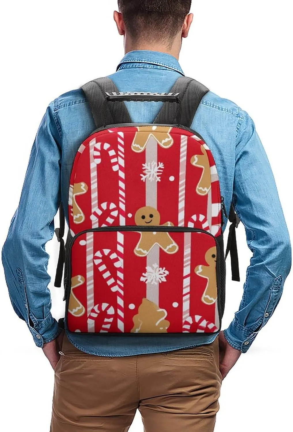 Supdreamc Christmas Red Gingerbread Cookies Candy Canes Backpack Polyester Anti-Theft Multipurpose Bookbag Large Capacity Laptop Book Bag Rucksack With Side Pockets