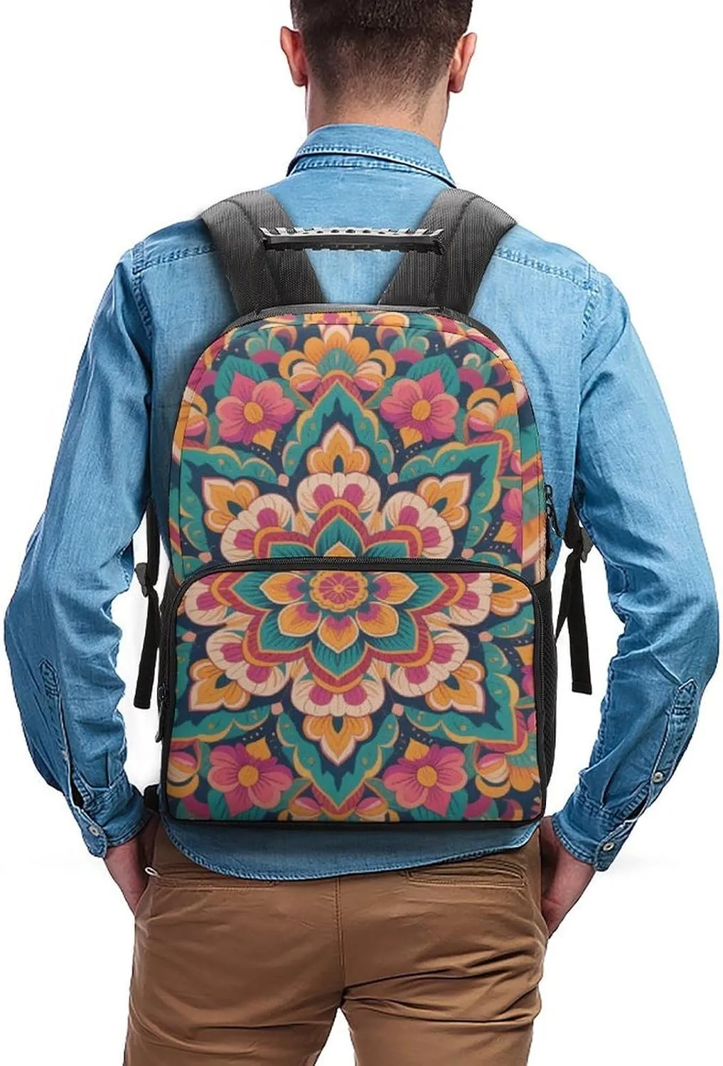 Supdreamc Lightweight Rucksacks for Camping Picnic Walking Cycling - Large Capacity Multipurpose Anti-Theft Carry On Bag, Boho Mandala Flowers Art Travel Hiking & Camping Rucksack