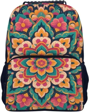 Supdreamc Lightweight Rucksacks for Camping Picnic Walking Cycling - Large Capacity Multipurpose Anti-Theft Carry On Bag, Boho Mandala Flowers Art Travel Hiking & Camping Rucksack