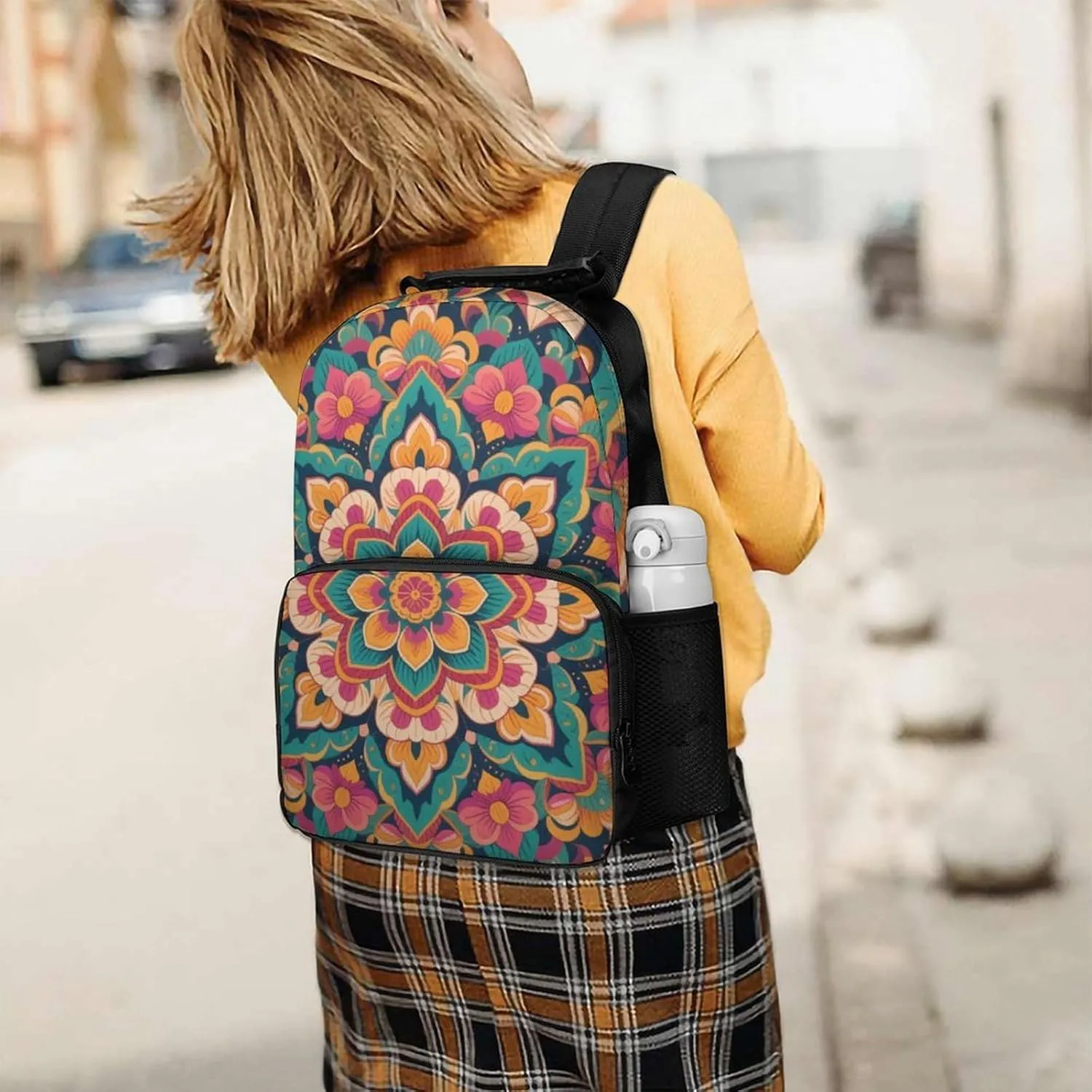 Supdreamc Lightweight Rucksacks for Camping Picnic Walking Cycling - Large Capacity Multipurpose Anti-Theft Carry On Bag, Boho Mandala Flowers Art Travel Hiking & Camping Rucksack