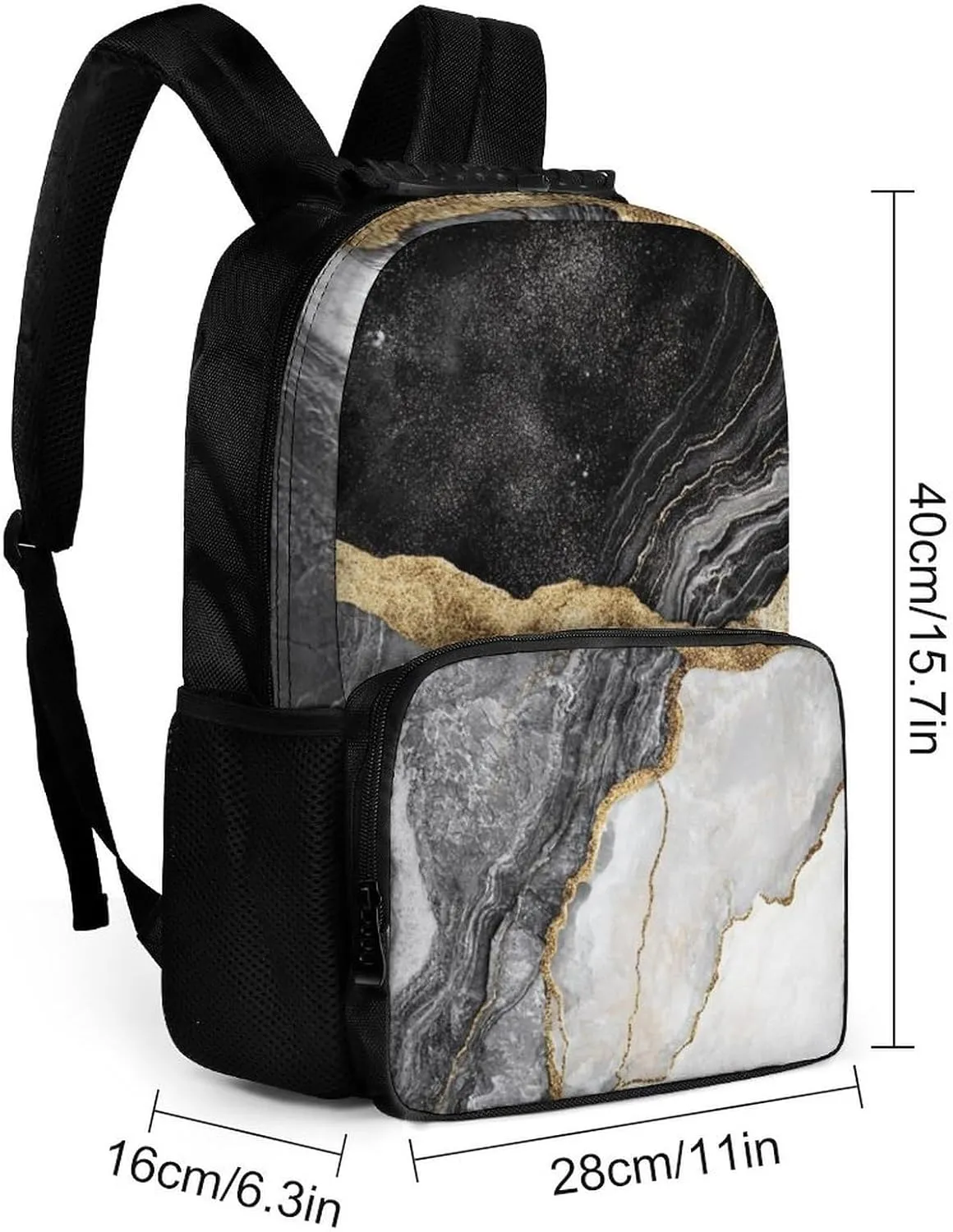 Supdreamc Lightweight Rucksacks for Camping Picnic Walking Cycling - Large Capacity Multipurpose Anti-Theft Carry On Bag, Gold Black Marble Travel Hiking & Camping Rucksack
