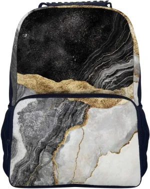 Supdreamc Lightweight Rucksacks for Camping Picnic Walking Cycling - Large Capacity Multipurpose Anti-Theft Carry On Bag, Gold Black Marble Travel Hiking & Camping Rucksack