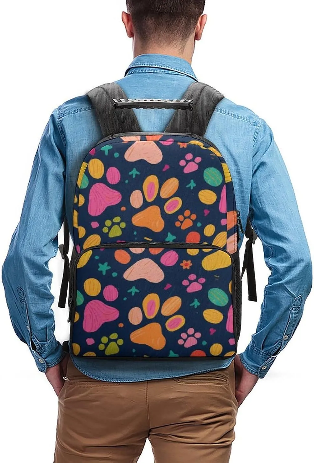 Supdreamc Men Women Lightweight Colorful Dog Bones Paw Prints Daypack Bookbag Big Capacity Carry On Bag With Side Pockets for Camping Travel Bicycle