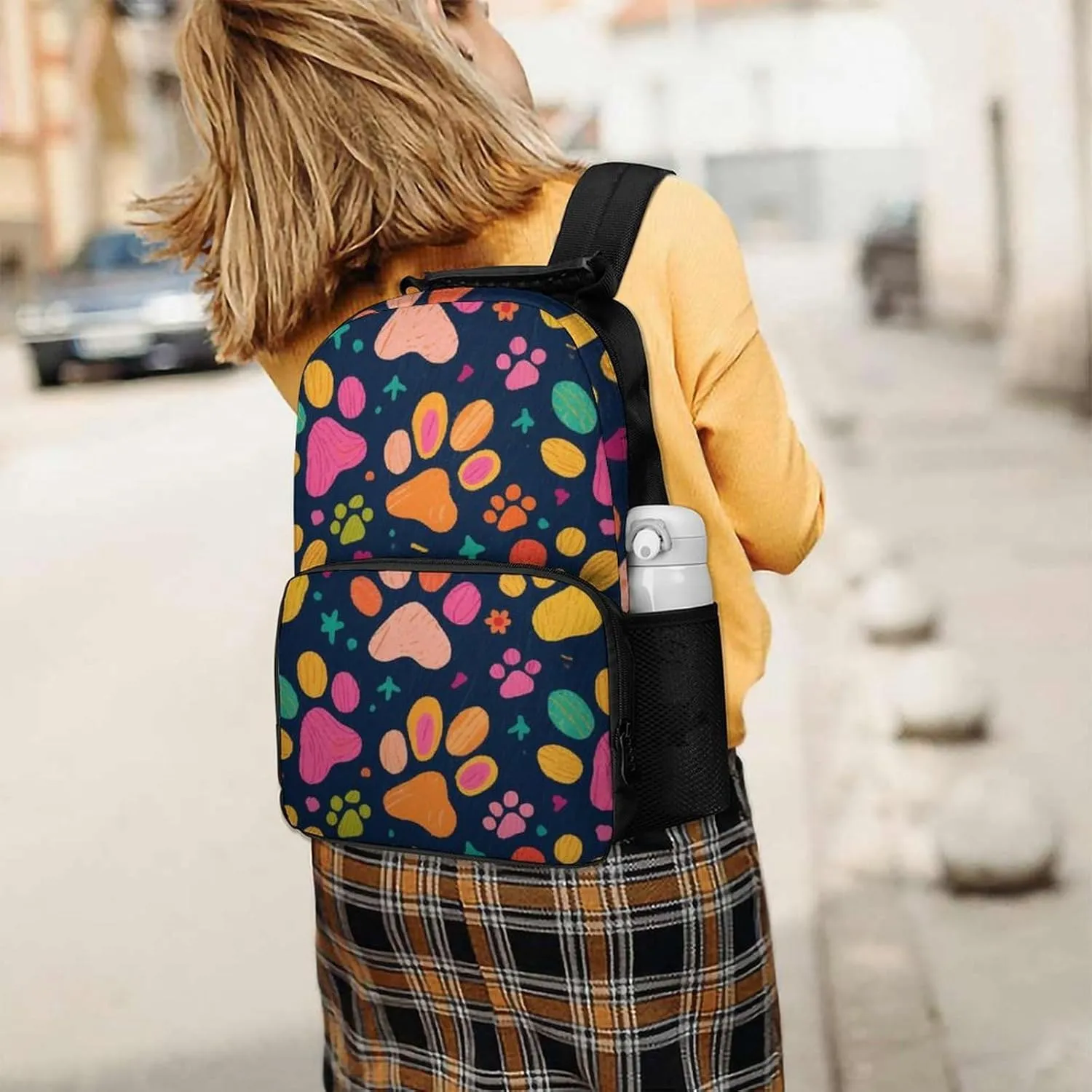 Supdreamc Men Women Lightweight Colorful Dog Bones Paw Prints Daypack Bookbag Big Capacity Carry On Bag With Side Pockets for Camping Travel Bicycle