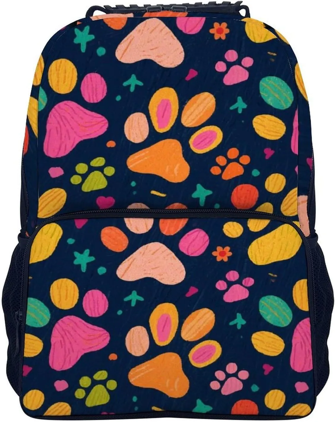 Supdreamc Men Women Lightweight Colorful Dog Bones Paw Prints Daypack Bookbag Big Capacity Carry On Bag With Side Pockets for Camping Travel Bicycle