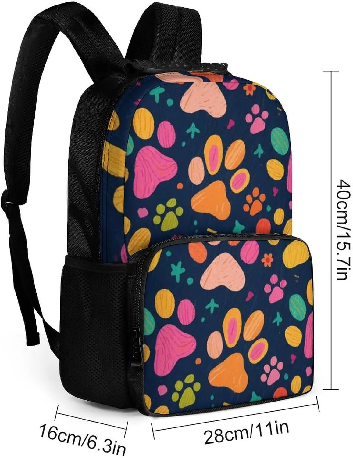 Supdreamc Men Women Lightweight Colorful Dog Bones Paw Prints Daypack Bookbag Big Capacity Carry On Bag With Side Pockets for Camping Travel Bicycle