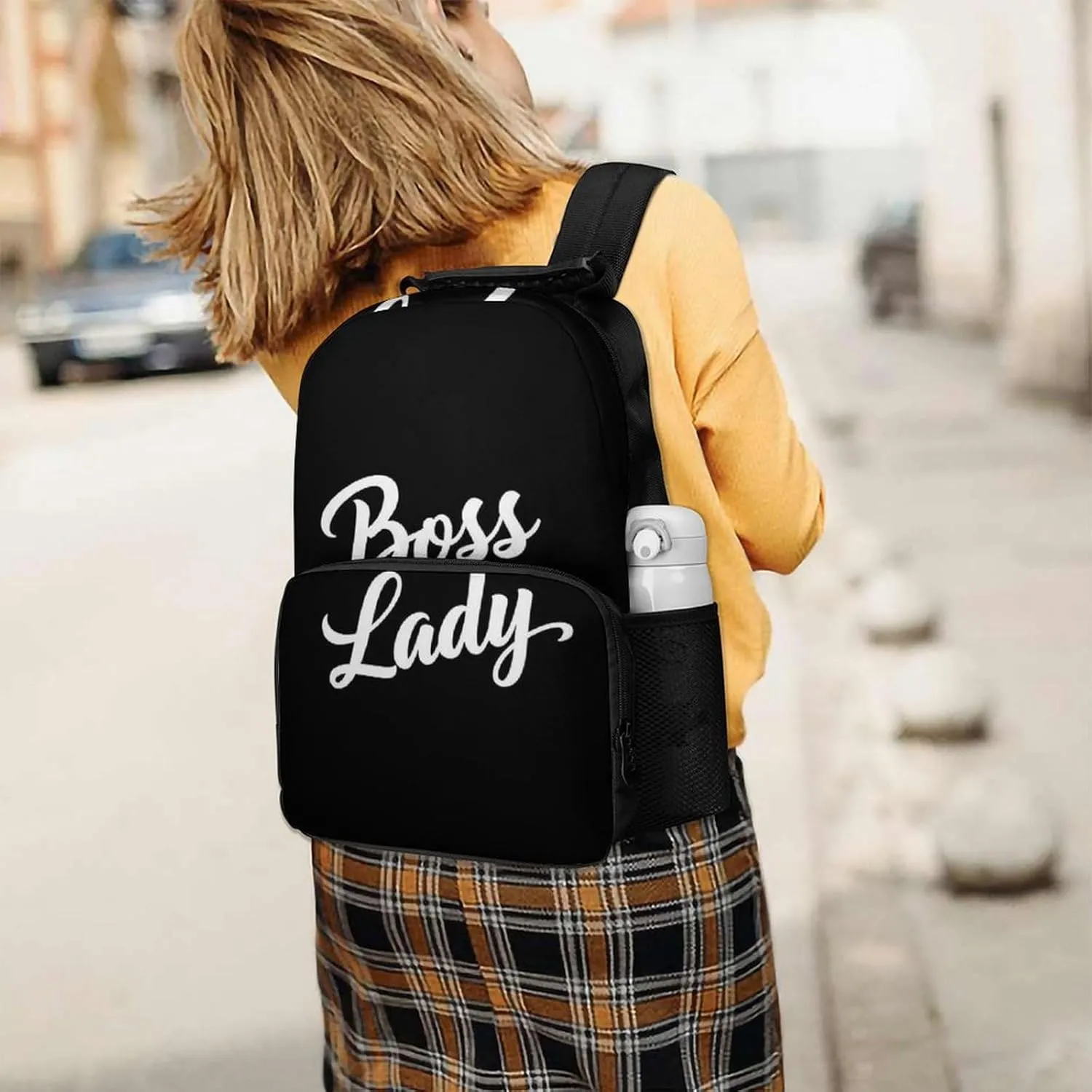 Supdreamc Men Women Polyester Boss Lady White Black Daypack Backpack Large Capacity Carry On Bag With Smooth Zippers for Hiking Picnic Walking Cycling