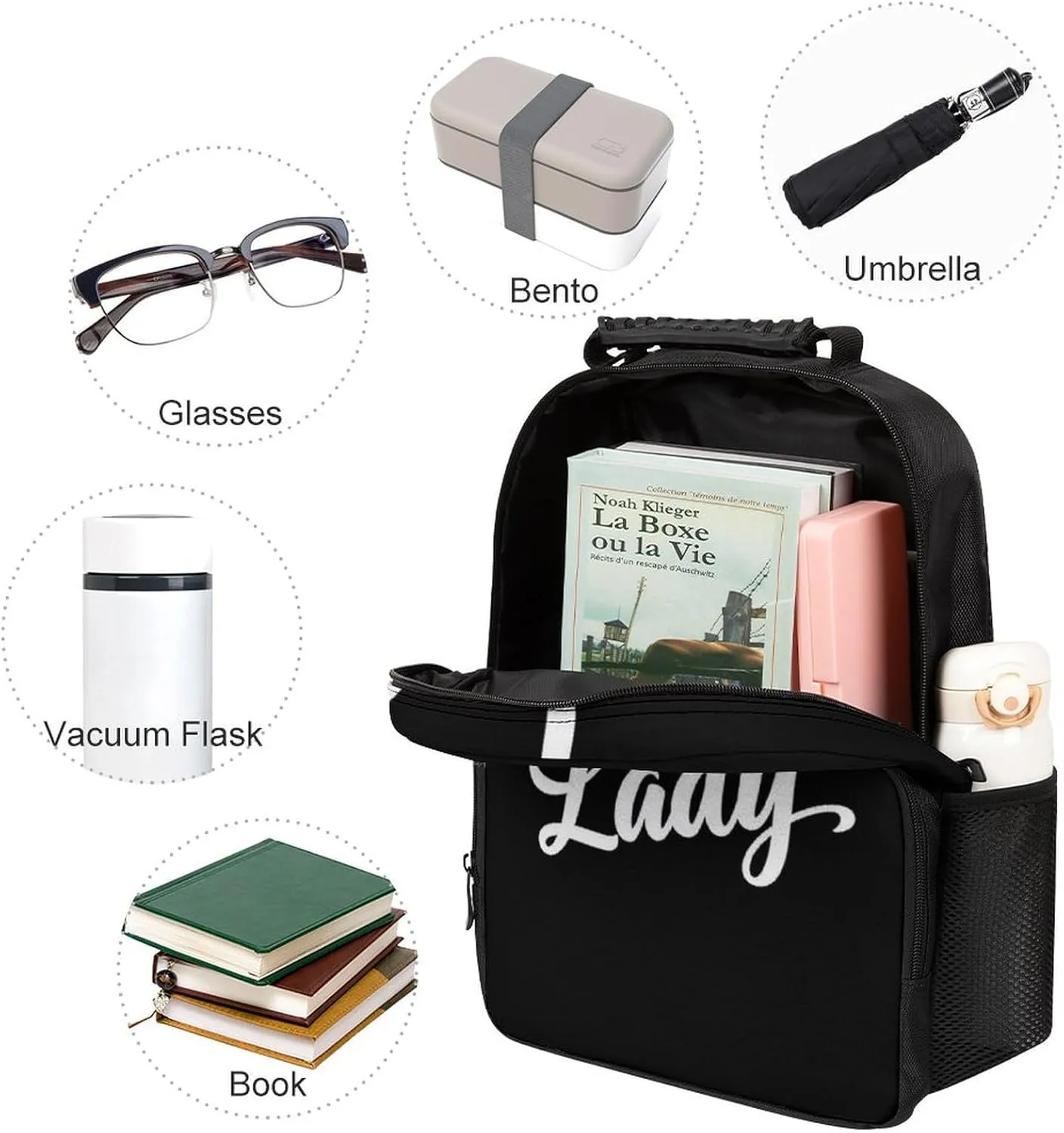 Supdreamc Men Women Polyester Boss Lady White Black Daypack Backpack Large Capacity Carry On Bag With Smooth Zippers for Hiking Picnic Walking Cycling