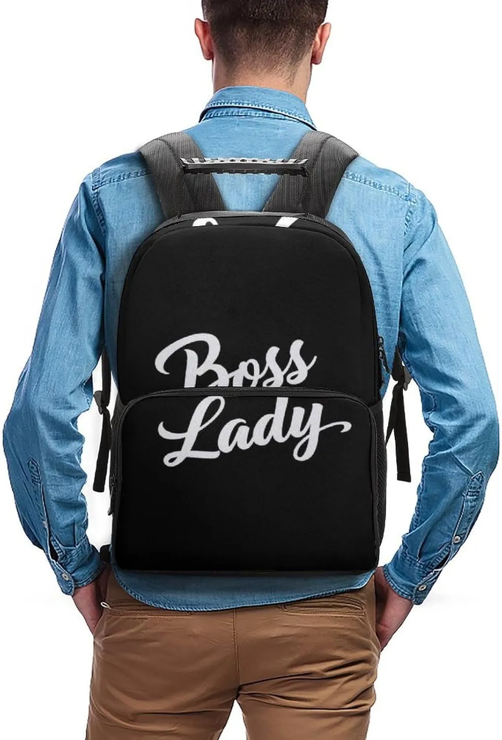 Supdreamc Men Women Polyester Boss Lady White Black Daypack Backpack Large Capacity Carry On Bag With Smooth Zippers for Hiking Picnic Walking Cycling