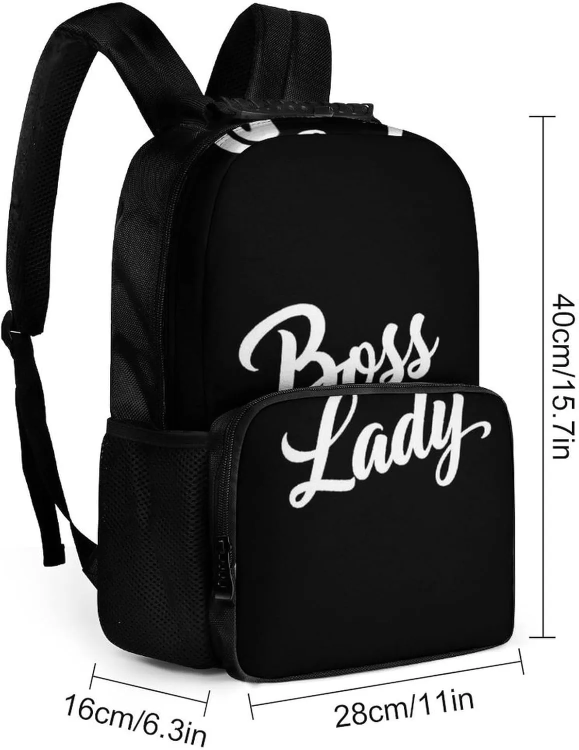 Supdreamc Men Women Polyester Boss Lady White Black Daypack Backpack Large Capacity Carry On Bag With Smooth Zippers for Hiking Picnic Walking Cycling