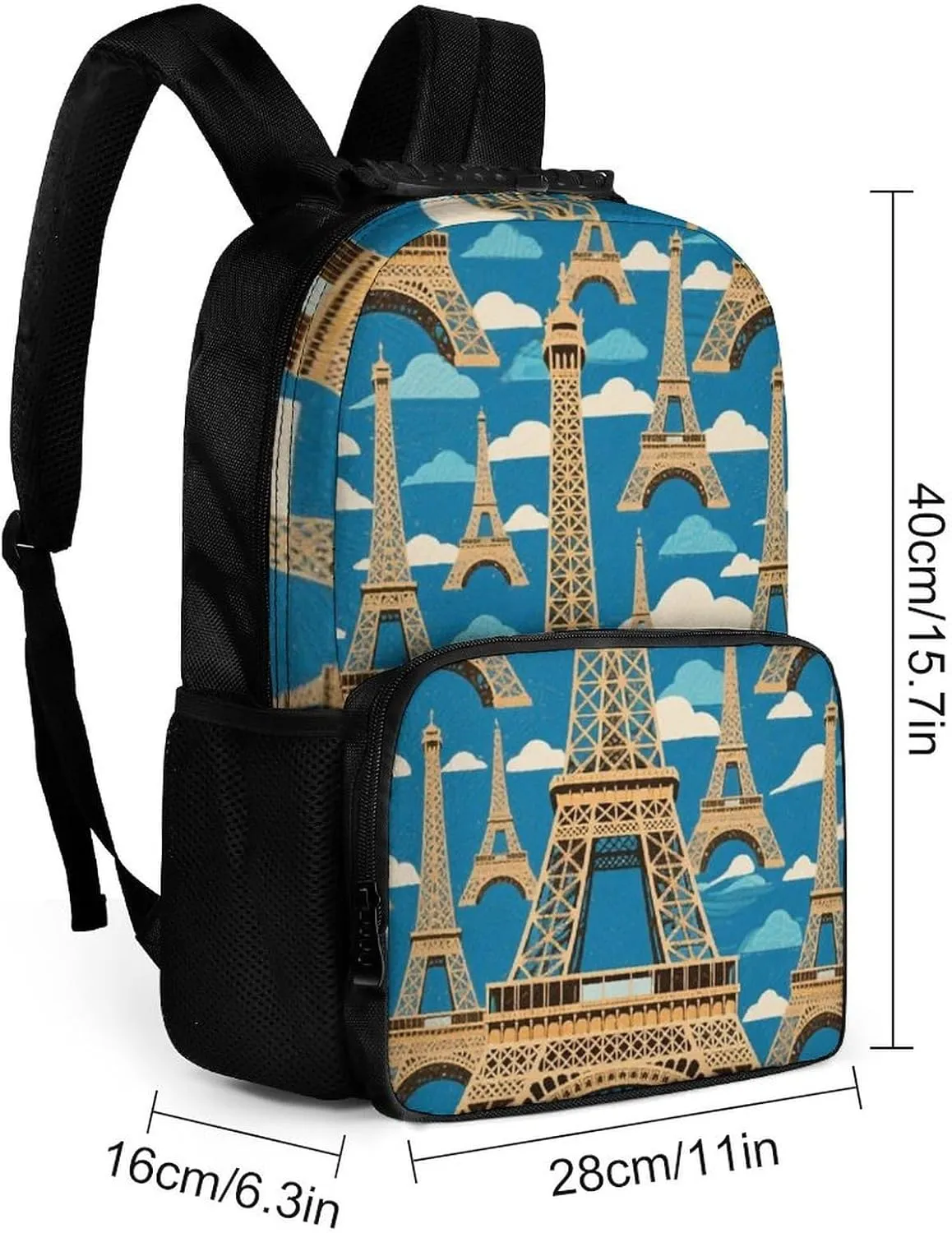 Supdreamc Men Women Polyester Paris Eiffel Tower Art Casual Daypack Large Capacity Carry On Bag With Adjustable Shoulder Straps for Camping Work Running