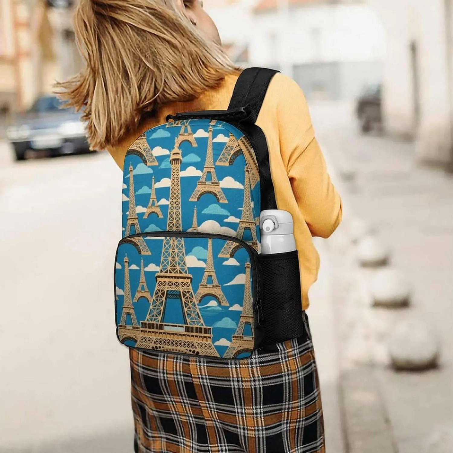 Supdreamc Men Women Polyester Paris Eiffel Tower Art Casual Daypack Large Capacity Carry On Bag With Adjustable Shoulder Straps for Camping Work Running