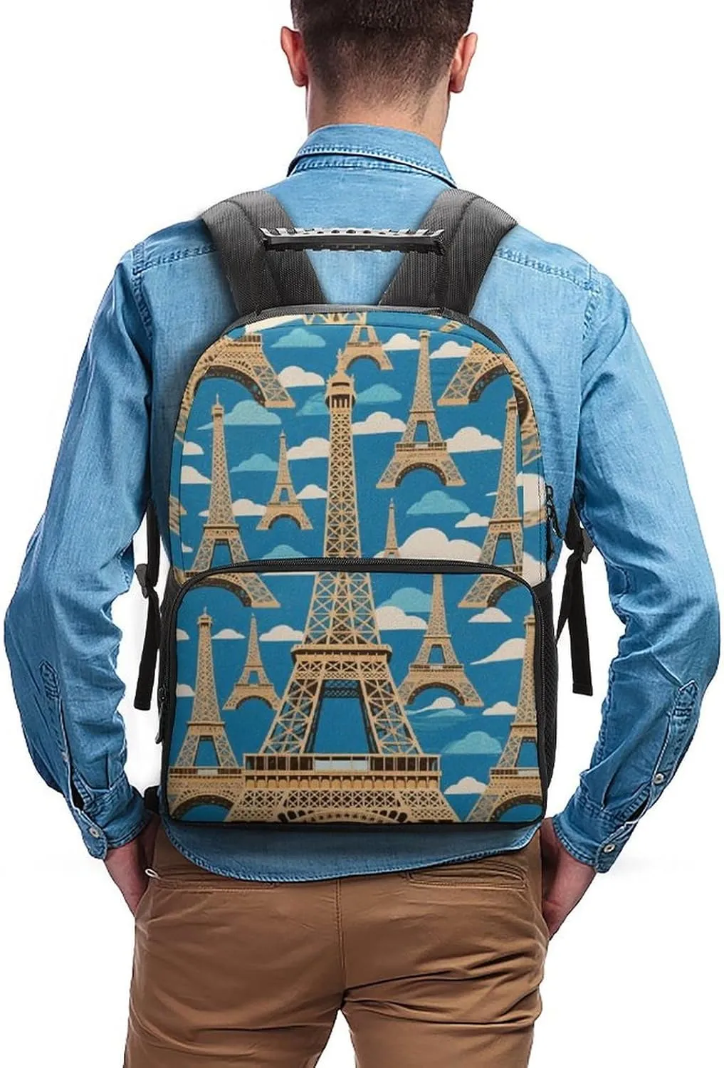 Supdreamc Men Women Polyester Paris Eiffel Tower Art Casual Daypack Large Capacity Carry On Bag With Adjustable Shoulder Straps for Camping Work Running