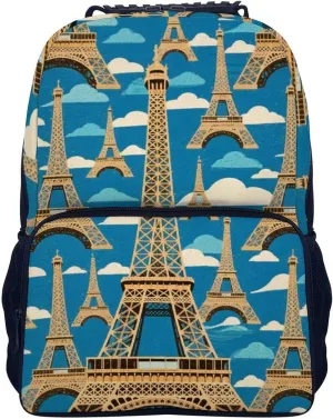 Supdreamc Men Women Polyester Paris Eiffel Tower Art Casual Daypack Large Capacity Carry On Bag With Adjustable Shoulder Straps for Camping Work Running