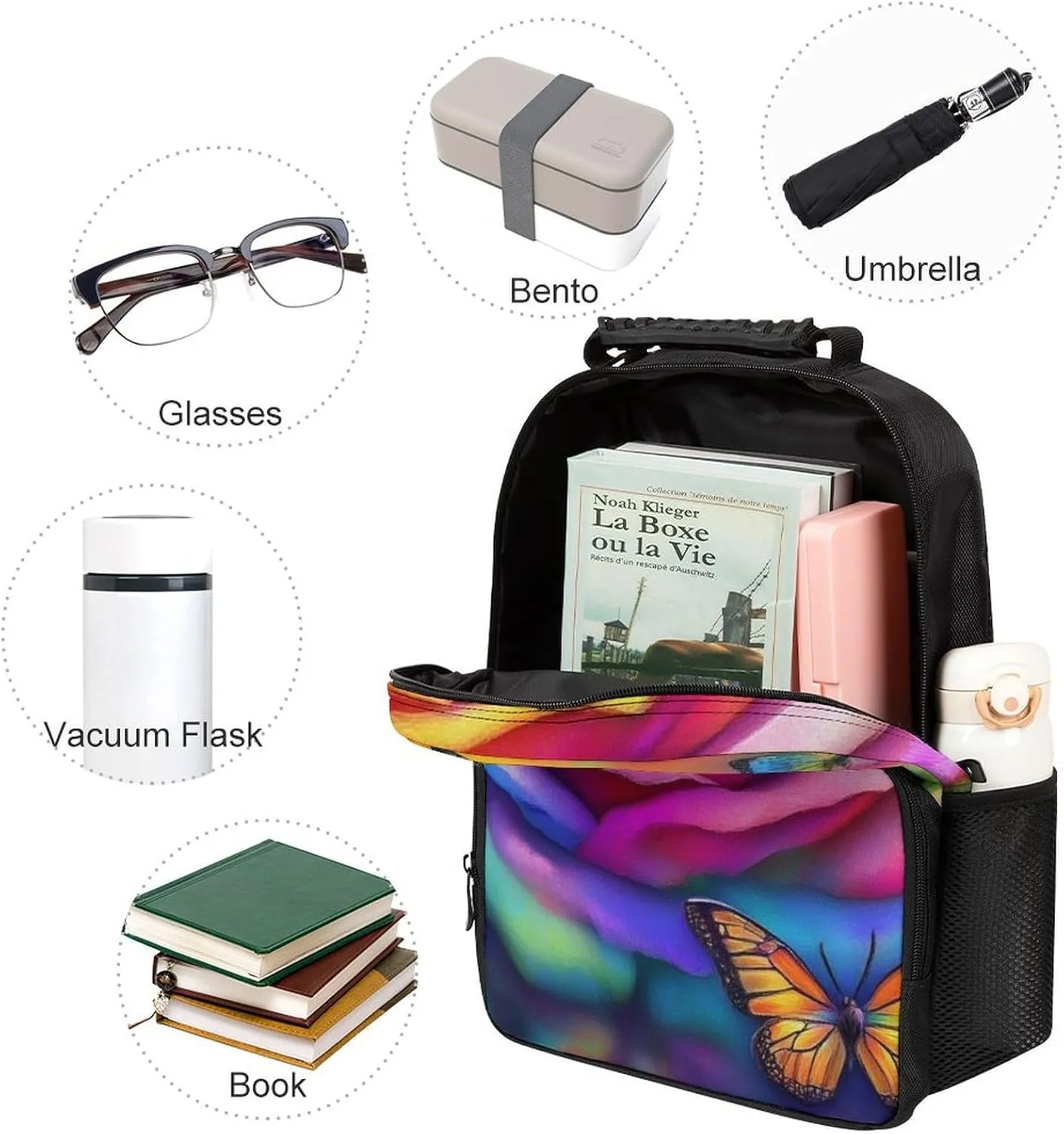 Supdreamc Men Women Polyester Trippy Tie Dye Rose Colorful Art Daypack Big Capacity Shoulder Bag With Adjustable Shoulder Straps for Camping Travel Walking Cycling