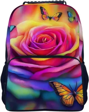 Supdreamc Men Women Polyester Trippy Tie Dye Rose Colorful Art Daypack Big Capacity Shoulder Bag With Adjustable Shoulder Straps for Camping Travel Walking Cycling
