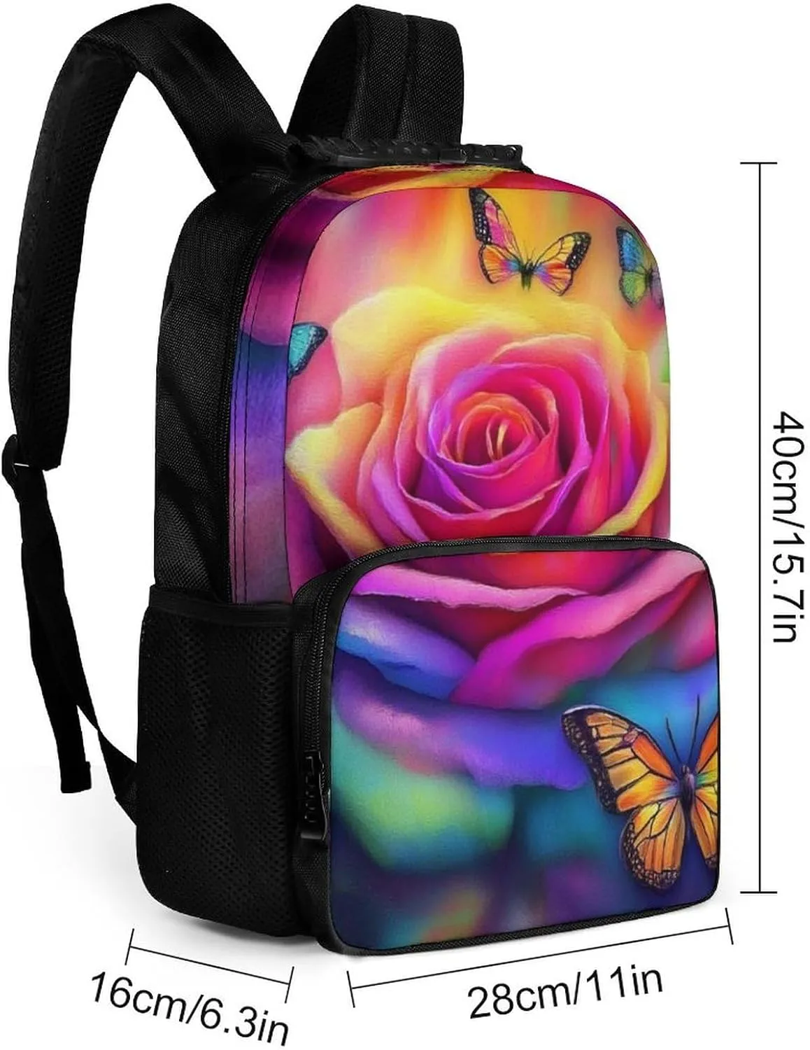 Supdreamc Men Women Polyester Trippy Tie Dye Rose Colorful Art Daypack Big Capacity Shoulder Bag With Adjustable Shoulder Straps for Camping Travel Walking Cycling