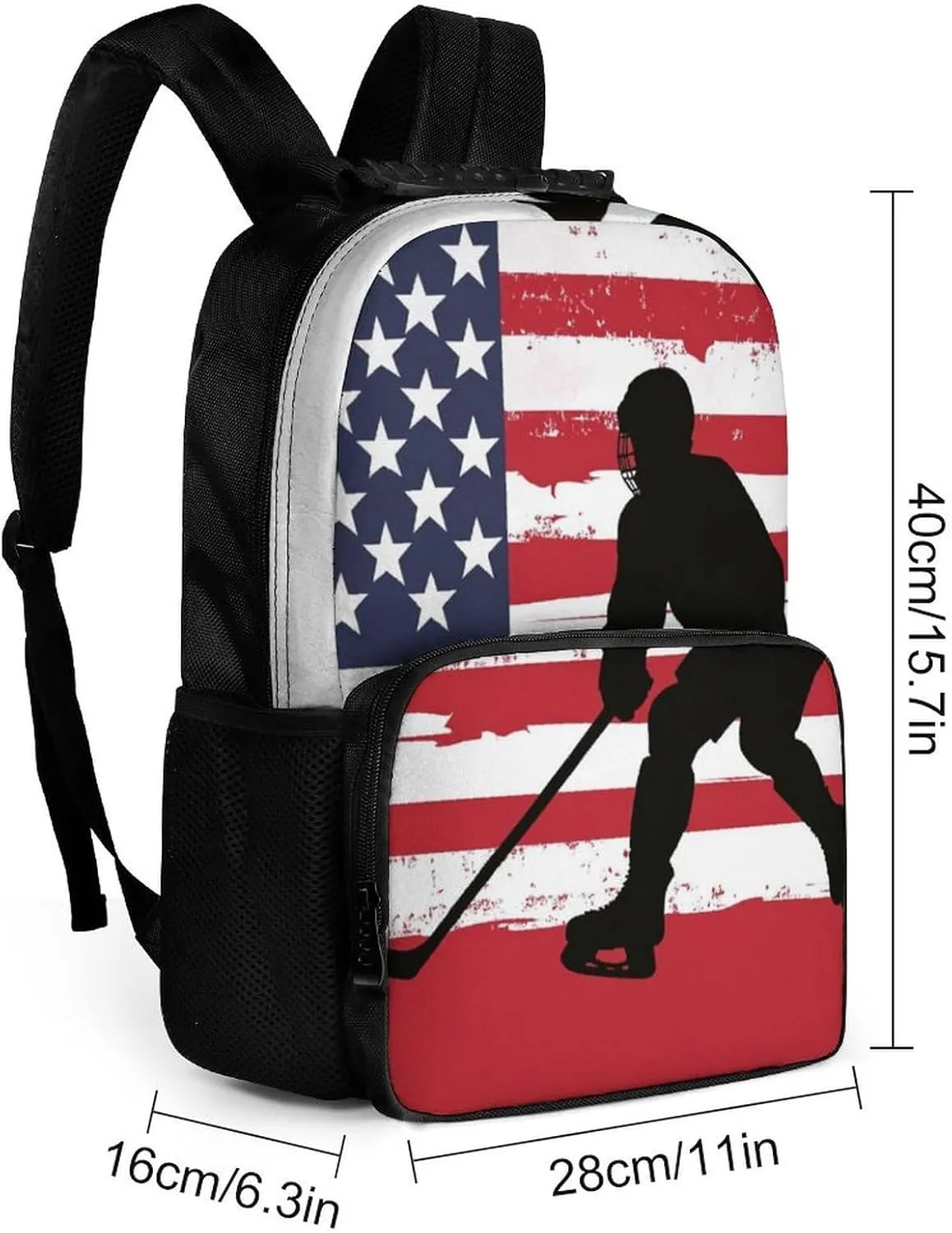 Supdreamc Polyester Daypack Backpack for Climbing Outdoors Running - Big Capacity Multipurpose Anti-Theft Bookbag, American Hockey Flag Art Travel Hiking & Camping Rucksack