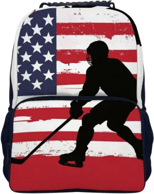 Supdreamc Polyester Daypack Backpack for Climbing Outdoors Running - Big Capacity Multipurpose Anti-Theft Bookbag, American Hockey Flag Art Travel Hiking & Camping Rucksack