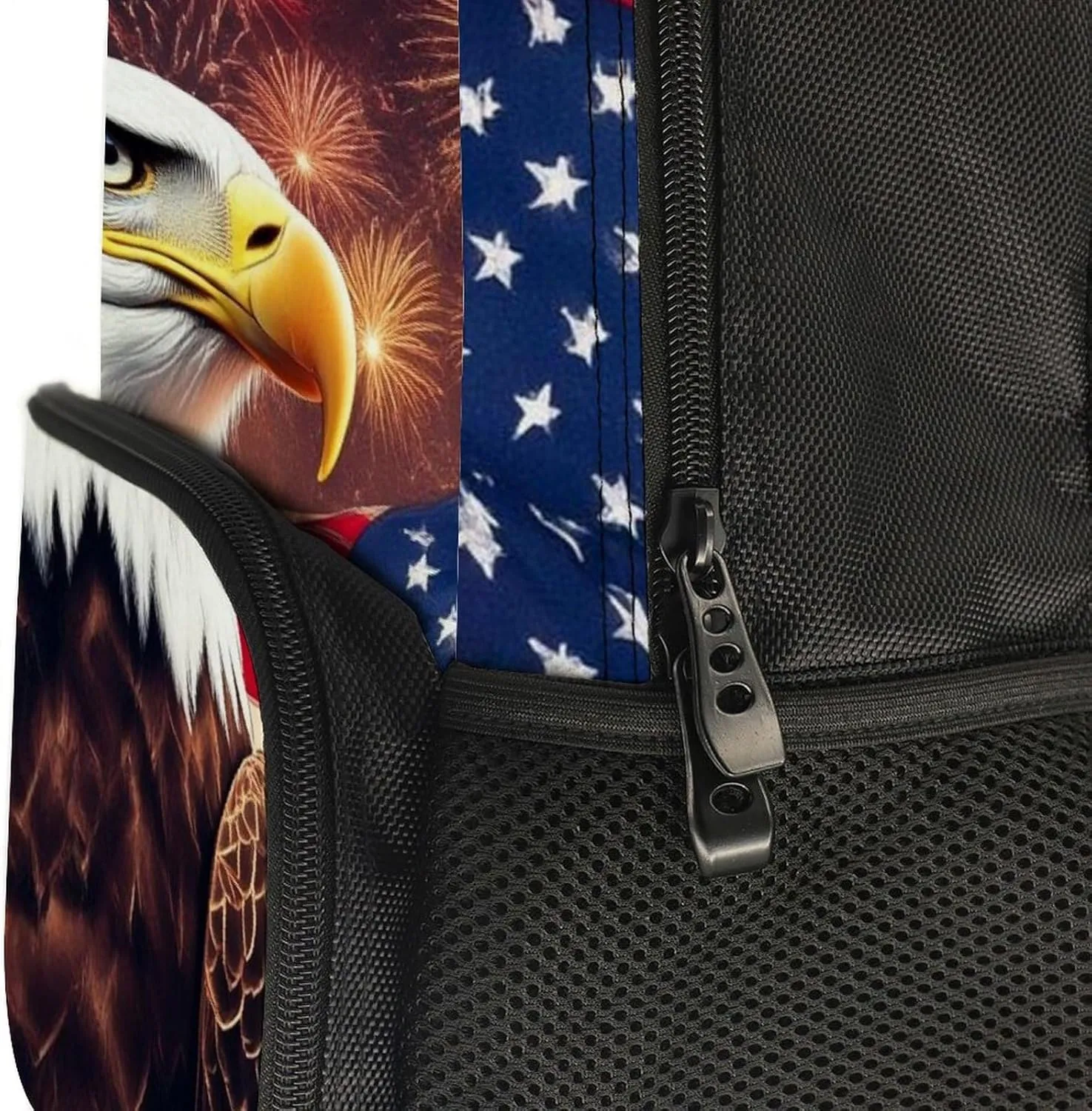 Supdreamc Polyester Daypack Backpack for Trekking Picnic Walking Cycling - Large Capacity Anti-Theft Multipurpose Shoulder Bag, Bald Eagle American Flag Fireworks Art Casual Daypack