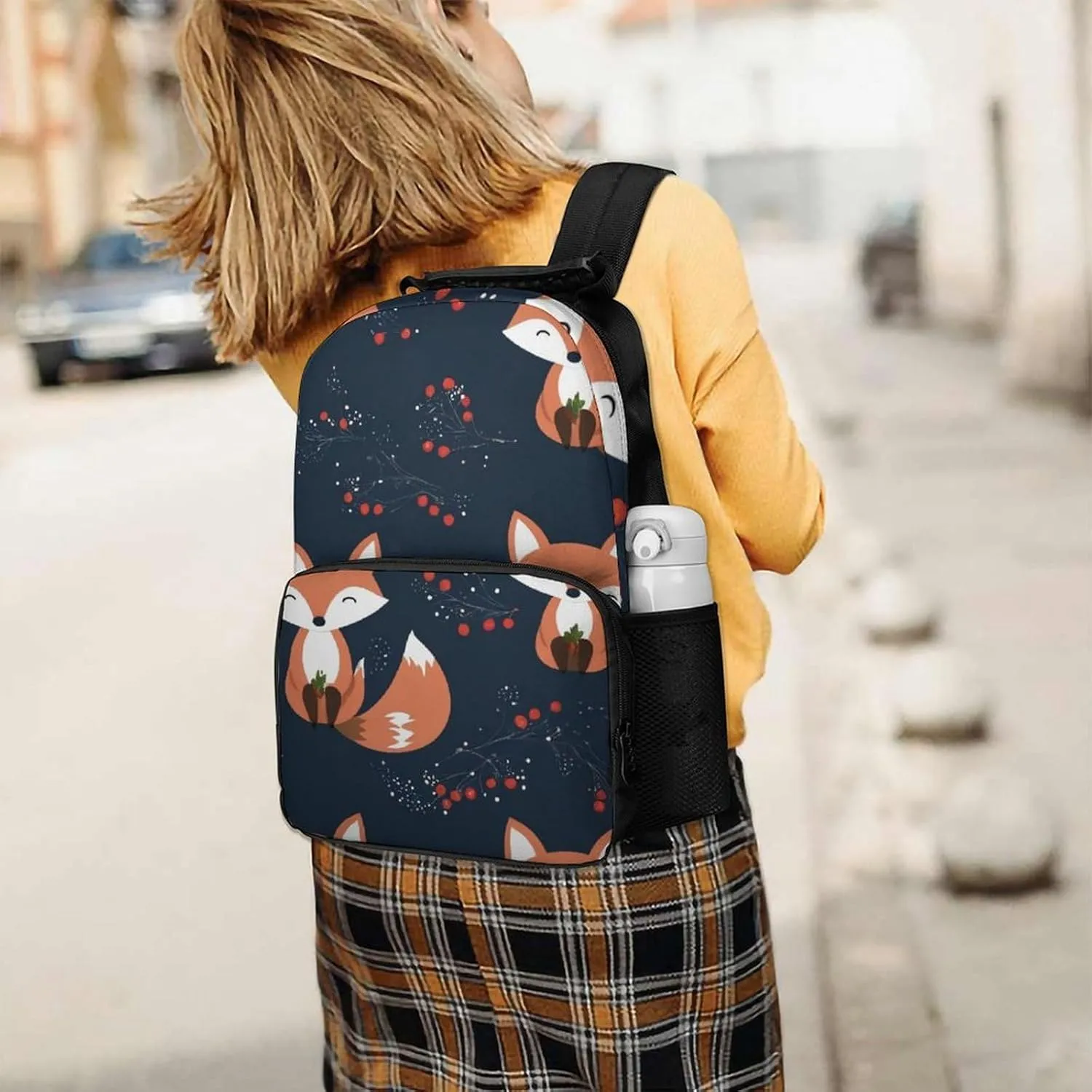 Supdreamc Polyester Daypack Backpack for Trekking Picnic Walking Cycling - Large Capacity Anti-Theft Multipurpose Shoulder Bag, Cute Fox Art Casual Daypack
