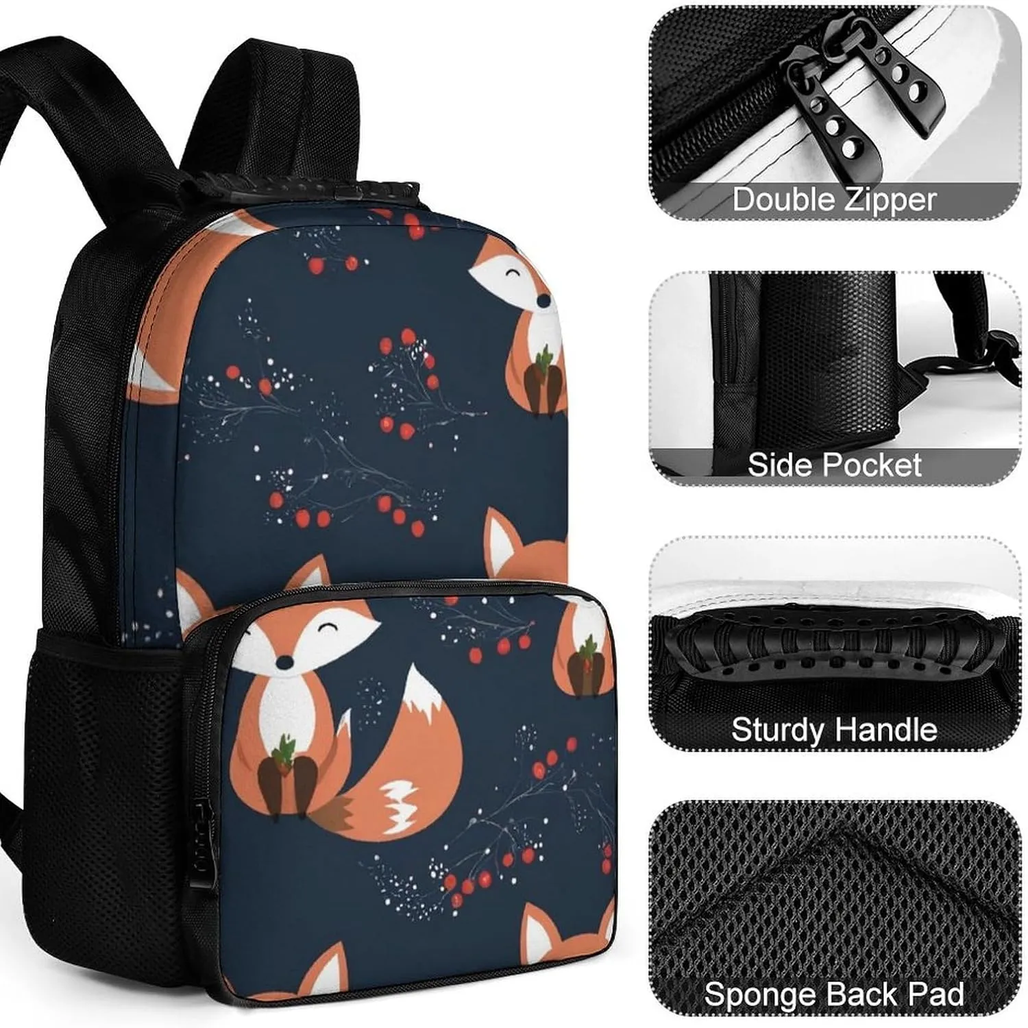 Supdreamc Polyester Daypack Backpack for Trekking Picnic Walking Cycling - Large Capacity Anti-Theft Multipurpose Shoulder Bag, Cute Fox Art Casual Daypack