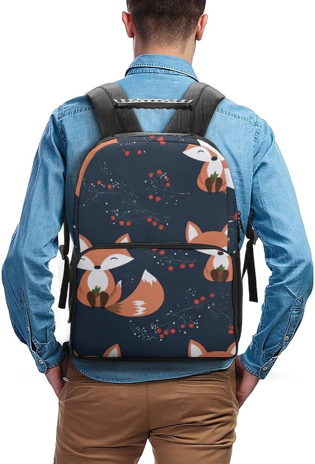 Supdreamc Polyester Daypack Backpack for Trekking Picnic Walking Cycling - Large Capacity Anti-Theft Multipurpose Shoulder Bag, Cute Fox Art Casual Daypack