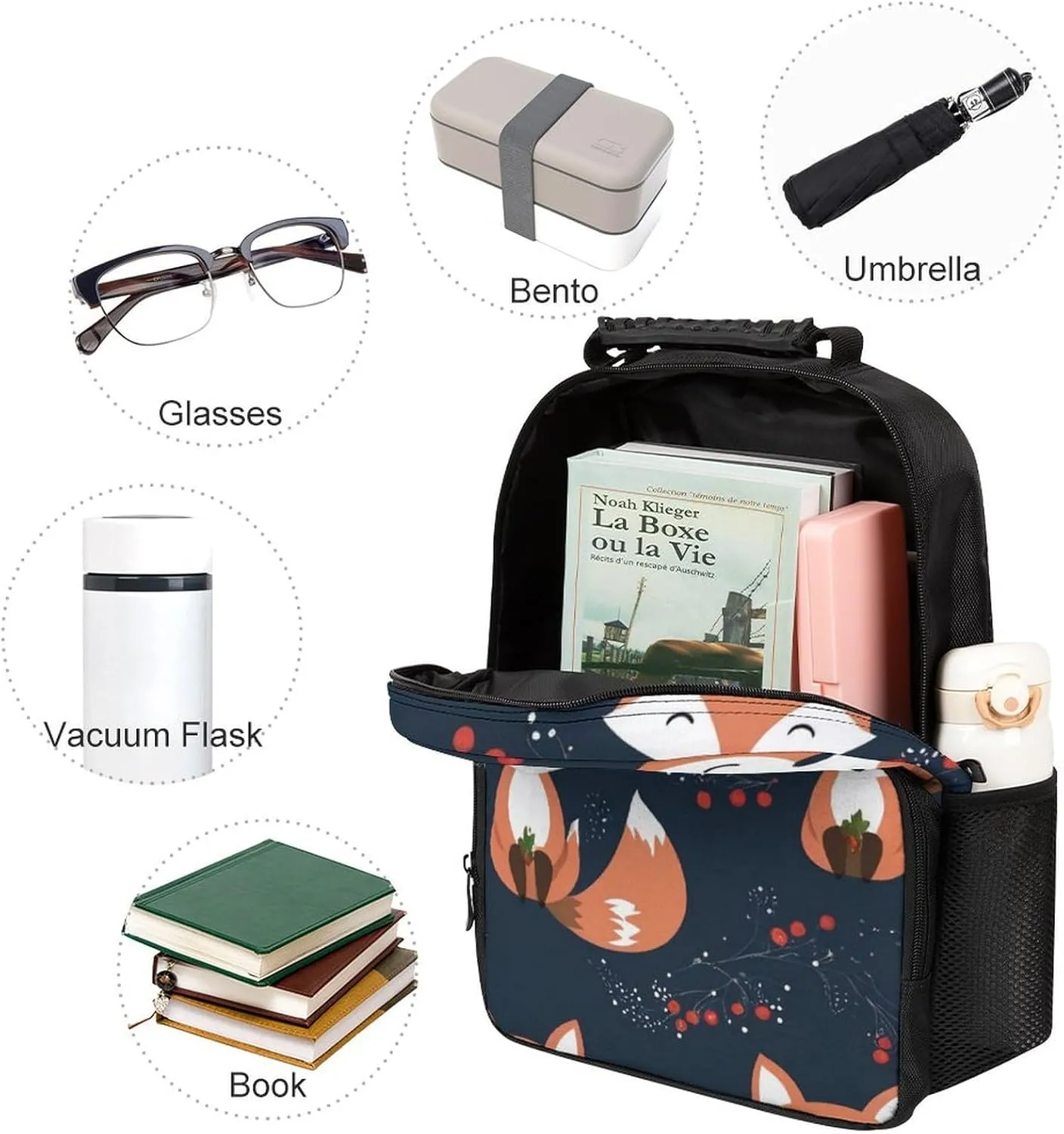 Supdreamc Polyester Daypack Backpack for Trekking Picnic Walking Cycling - Large Capacity Anti-Theft Multipurpose Shoulder Bag, Cute Fox Art Casual Daypack