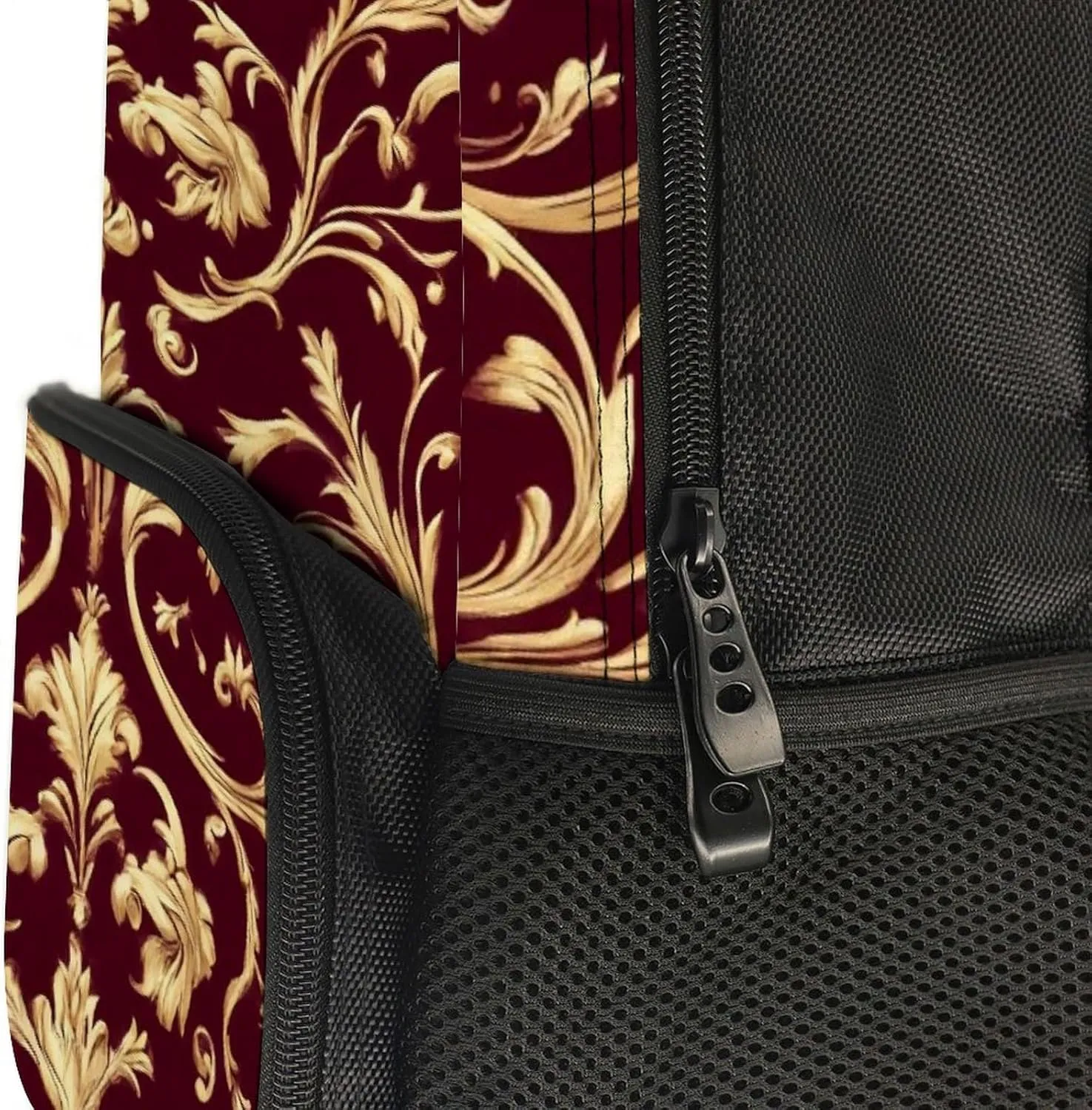 Supdreamc Polyester Daypack Backpack for Trekking Picnic Walking Cycling - Large Capacity Anti-Theft Multipurpose Shoulder Bag, Flower Maroon Gold Floral Classy Burgundy Antique Casual Daypack