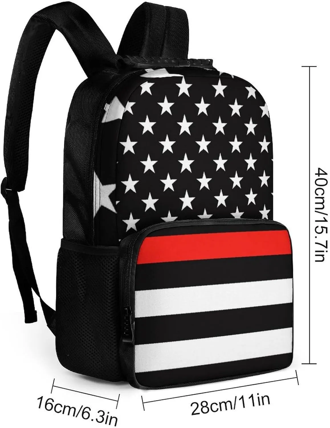 Supdreamc Polyester Daypack Bookbag for Gym Business Bicycle - Large Capacity Multipurpose Anti-Theft Carry On Bag, American Thin Red Line Flag Pattern Travel Hiking Daypack