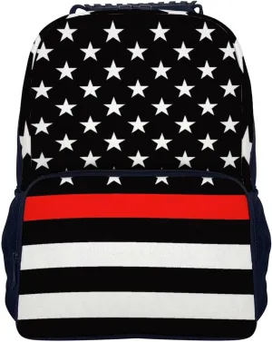Supdreamc Polyester Daypack Bookbag for Gym Business Bicycle - Large Capacity Multipurpose Anti-Theft Carry On Bag, American Thin Red Line Flag Pattern Travel Hiking Daypack
