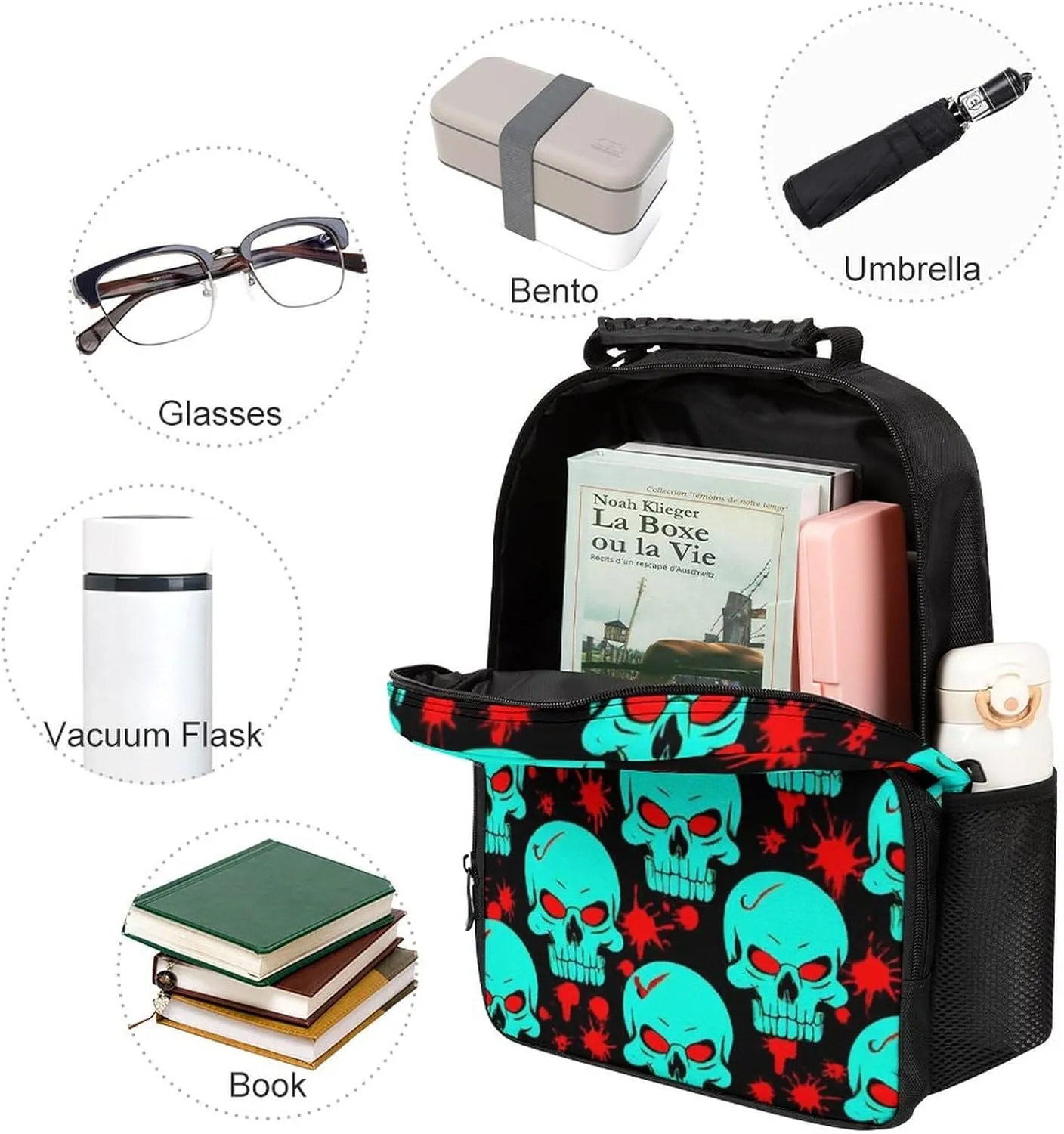 Supdreamc Polyester Daypack for Camping Travel Walking Cycling - Big Capacity Anti-Theft Multipurpose Bookbag, Halloween Cool Red Blood Zombie Skull Camping Outdoor Backpack
