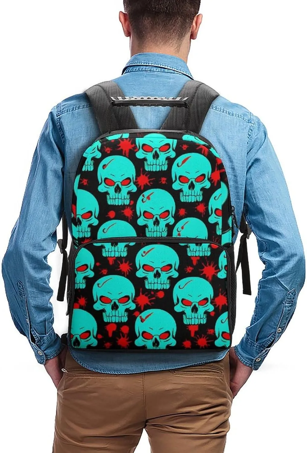 Supdreamc Polyester Daypack for Camping Travel Walking Cycling - Big Capacity Anti-Theft Multipurpose Bookbag, Halloween Cool Red Blood Zombie Skull Camping Outdoor Backpack