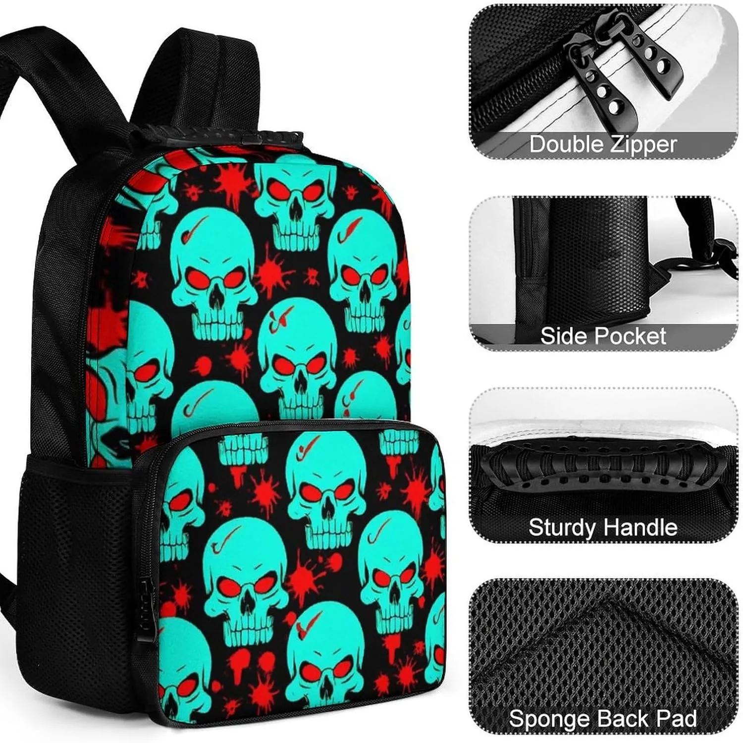 Supdreamc Polyester Daypack for Camping Travel Walking Cycling - Big Capacity Anti-Theft Multipurpose Bookbag, Halloween Cool Red Blood Zombie Skull Camping Outdoor Backpack