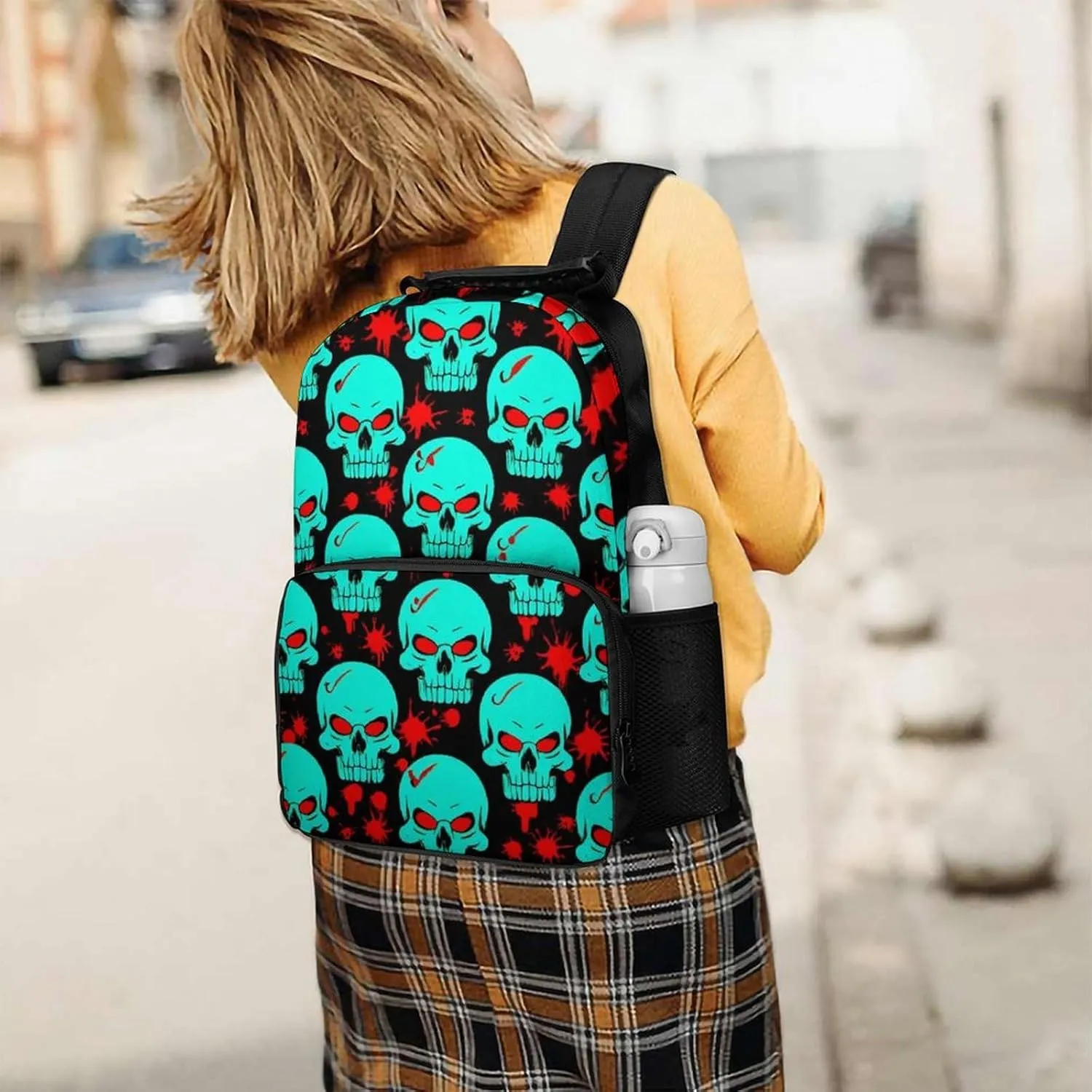 Supdreamc Polyester Daypack for Camping Travel Walking Cycling - Big Capacity Anti-Theft Multipurpose Bookbag, Halloween Cool Red Blood Zombie Skull Camping Outdoor Backpack