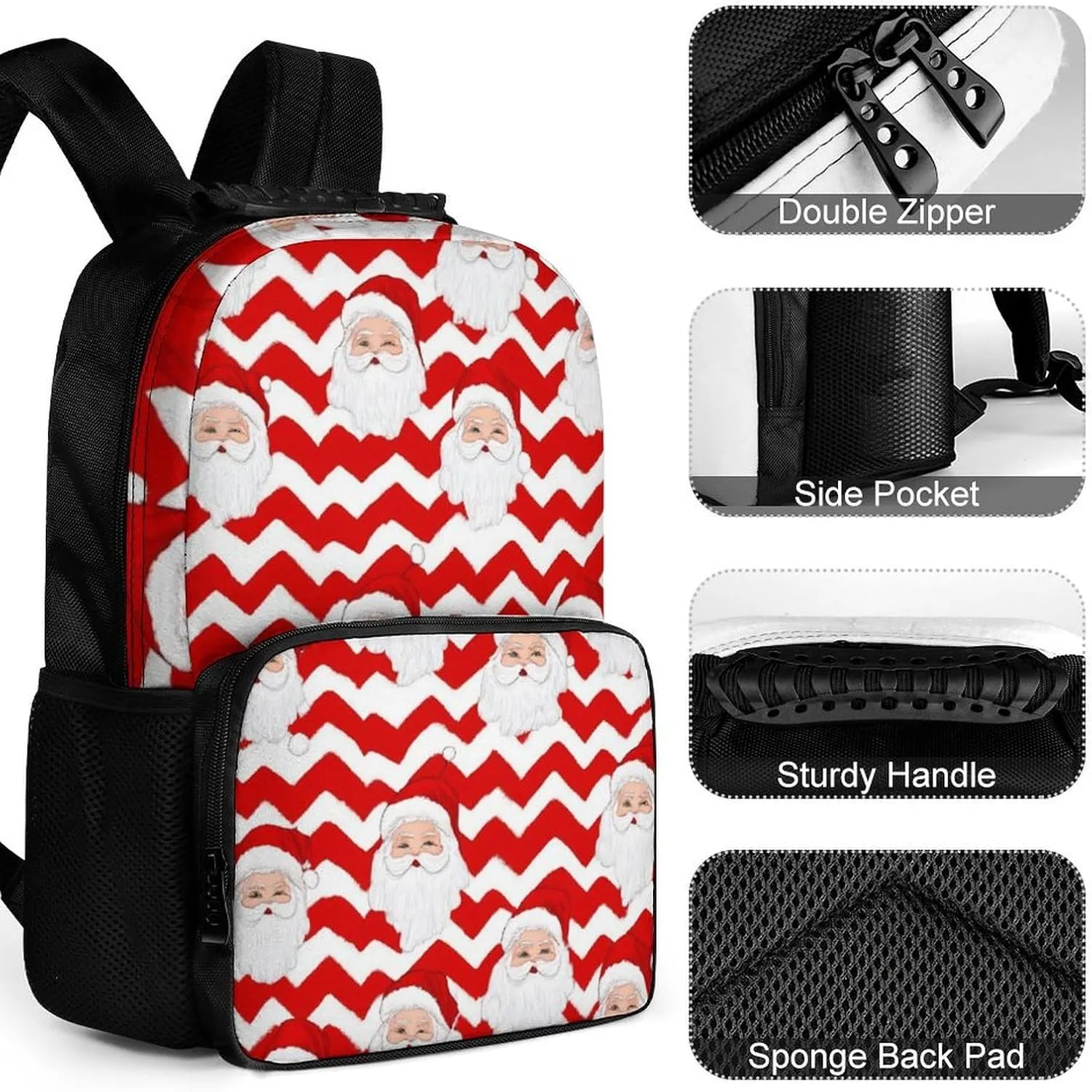 Supdreamc Polyester Daypack for Hiking Work Running - Big Capacity Anti-Theft Multipurpose Shoulder Bag, Christmas Santa Claus Red Travel and Sport Backpack Rucksack