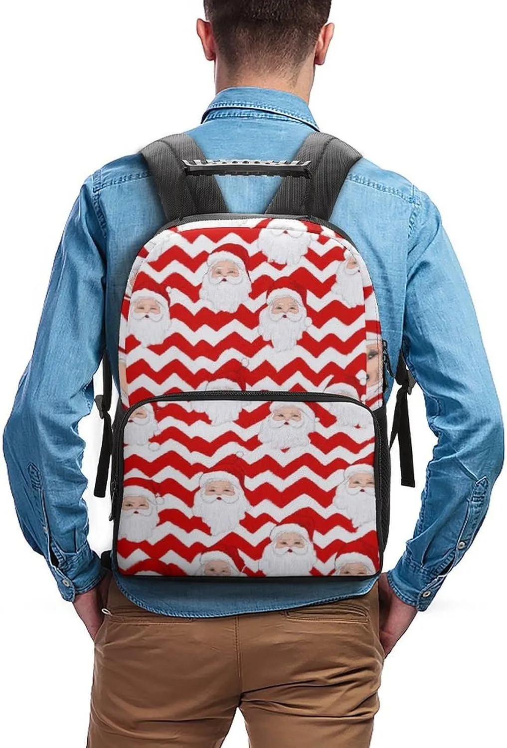 Supdreamc Polyester Daypack for Hiking Work Running - Big Capacity Anti-Theft Multipurpose Shoulder Bag, Christmas Santa Claus Red Travel and Sport Backpack Rucksack