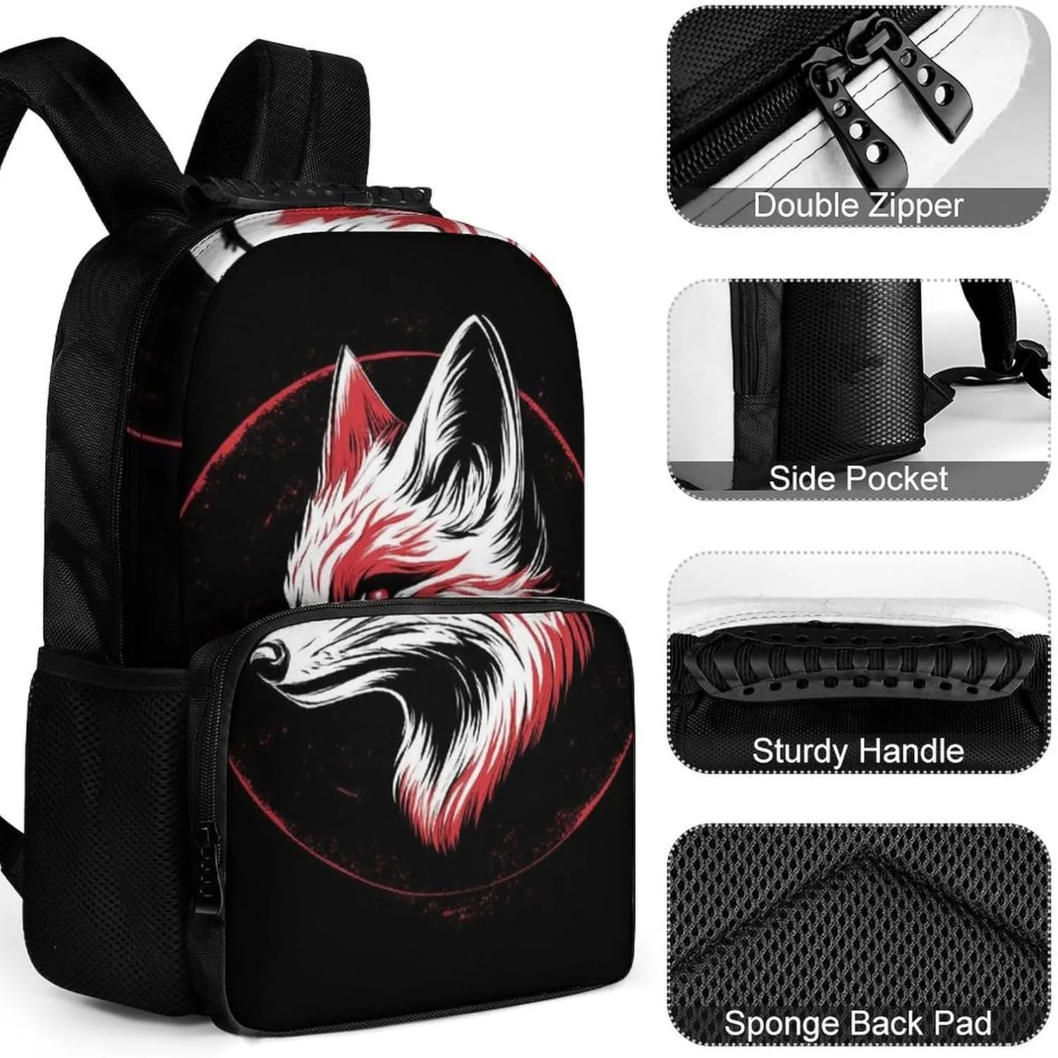 Supdreamc Polyester Daypack for Hiking Work Running - Big Capacity Anti-Theft Multipurpose Shoulder Bag, Japanese Fox Art Travel and Sport Backpack Rucksack