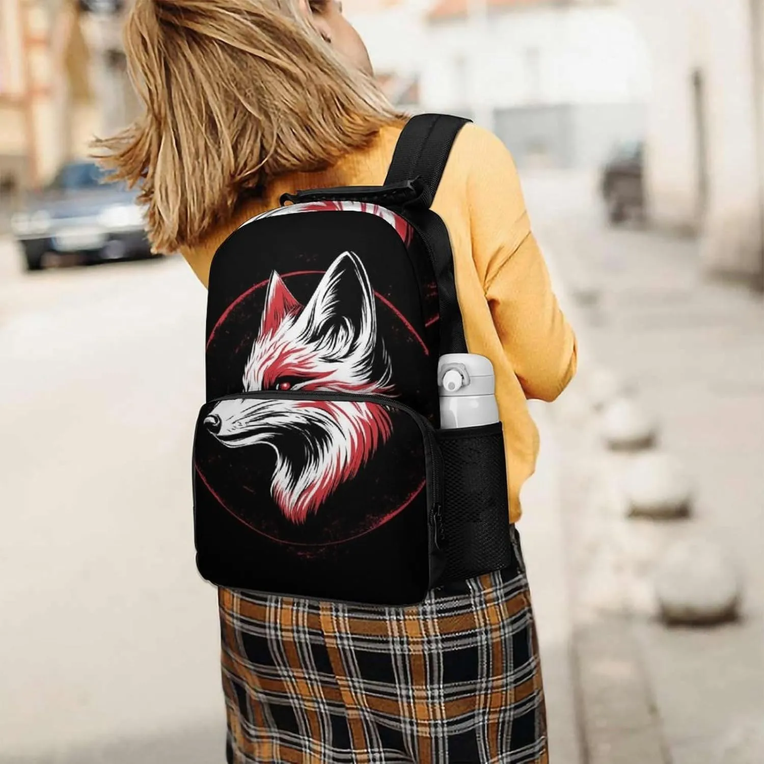 Supdreamc Polyester Daypack for Hiking Work Running - Big Capacity Anti-Theft Multipurpose Shoulder Bag, Japanese Fox Art Travel and Sport Backpack Rucksack