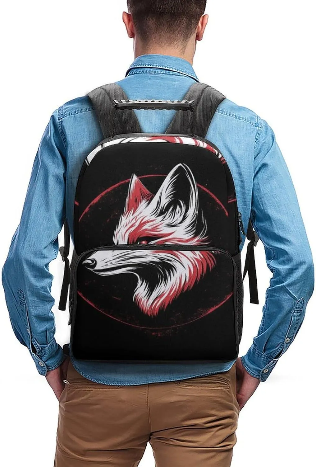Supdreamc Polyester Daypack for Hiking Work Running - Big Capacity Anti-Theft Multipurpose Shoulder Bag, Japanese Fox Art Travel and Sport Backpack Rucksack