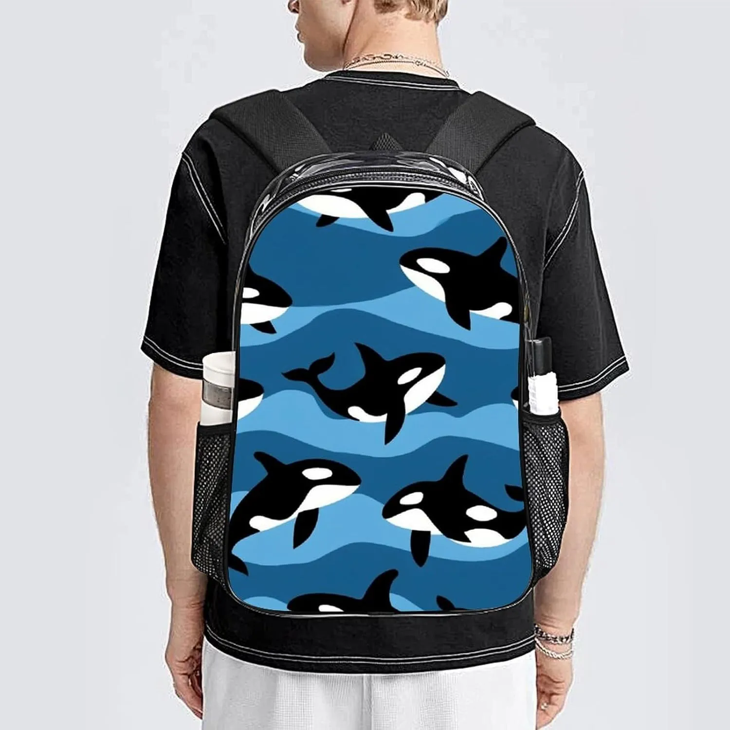 Supdreamc Transparent Daypack Backpack for Trekking Picnic Walking Cycling - Large Capacity Anti-Theft Multipurpose Shoulder Bag, Ocean Orca Killer Whale Casual Daypack