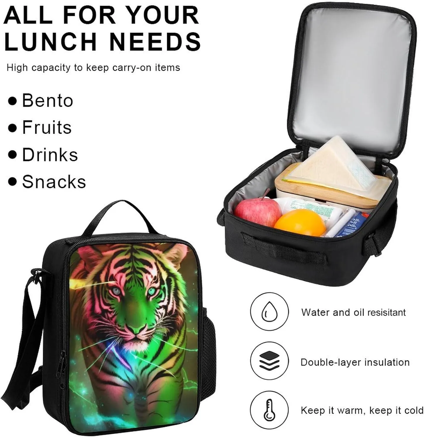 Supdreamc Travel Hiking Bag & Day Pack 3 Piece Daypack Sets Shoulder Bag Large Capacity Backpack Beautiful Wild Animal Tiger Abstract Art College Bookbag for Adults