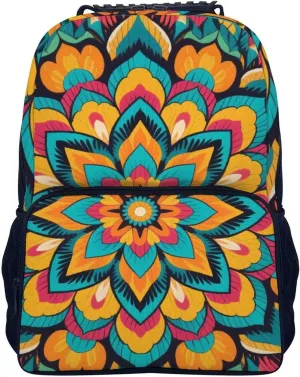Supdreamc Women Men Polyester Boho Mandala Flowers Art Casual Daypack Large Capacity Bookbag With Side Pockets for Sports Picnic Walking Cycling