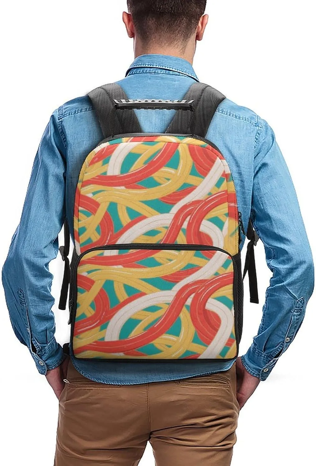 Supdreamc Women Men Polyester Ramen Noodles Texture Art Casual Daypack Large Capacity Bookbag With Side Pockets for Sports Picnic Walking Cycling