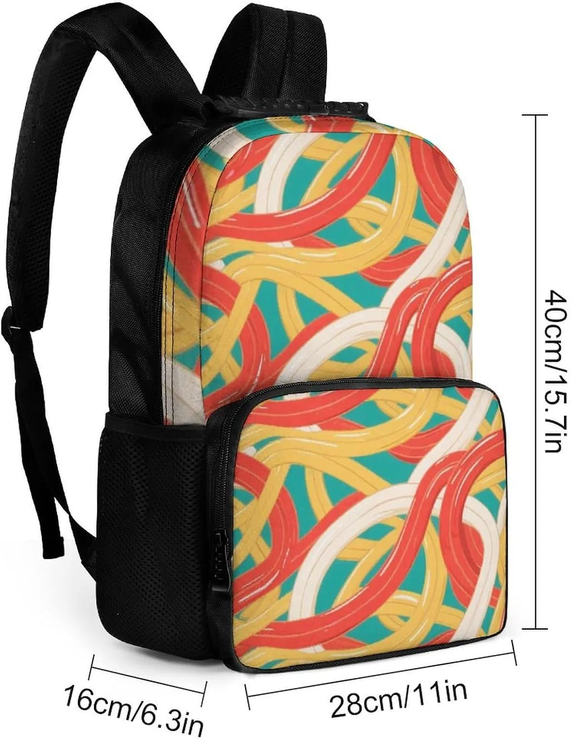 Supdreamc Women Men Polyester Ramen Noodles Texture Art Casual Daypack Large Capacity Bookbag With Side Pockets for Sports Picnic Walking Cycling